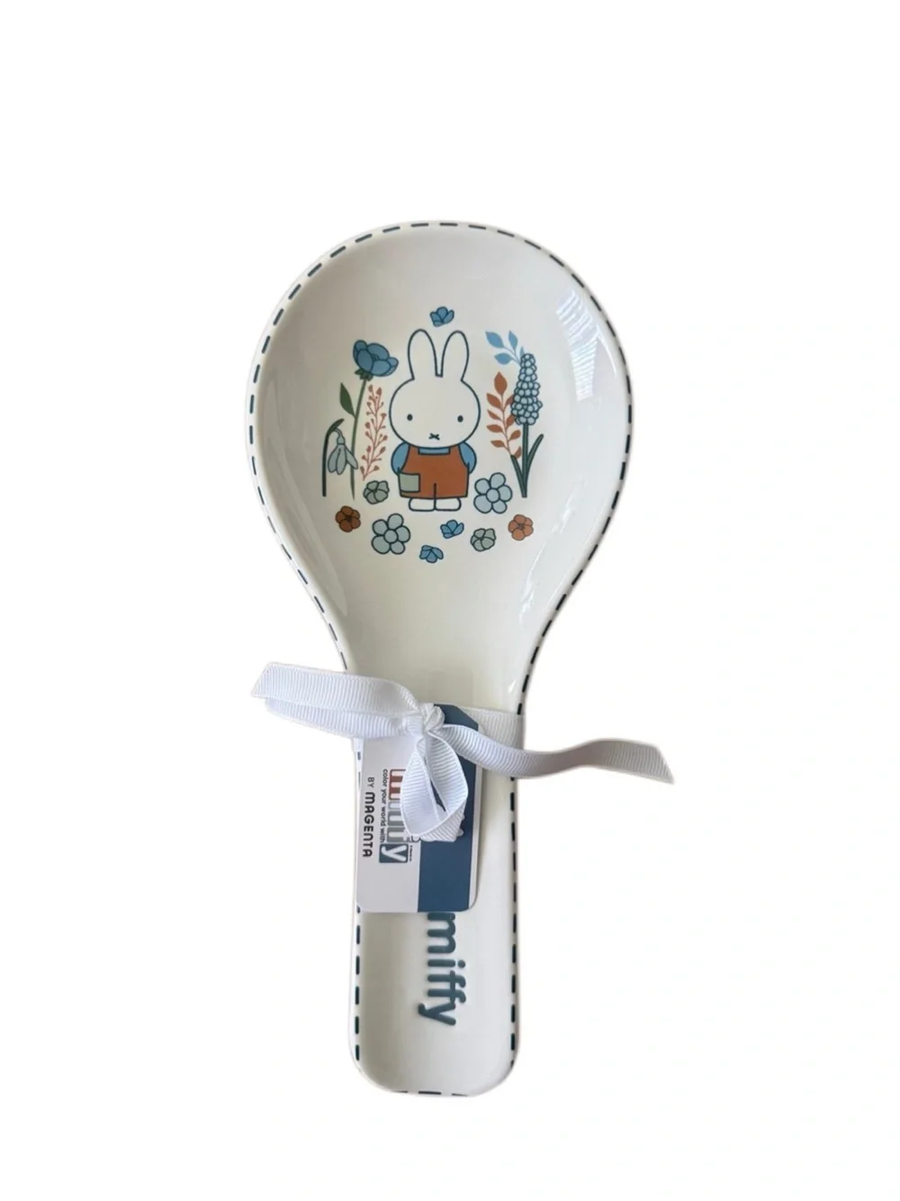MIFFY White Spoon Rest with Blue and Orange Floral Illustration
